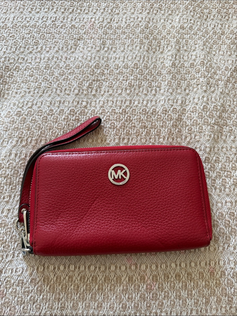 Michael Kors Red Leather Wristlet Clutch with MK Logo
